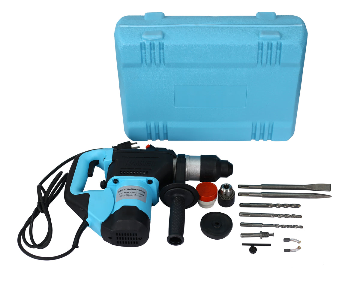 Rotary Hammer 1100W Blue Black 1 1 2" Sds Plus Rotary Hammer Drill 3 Functions Black Blue Metal