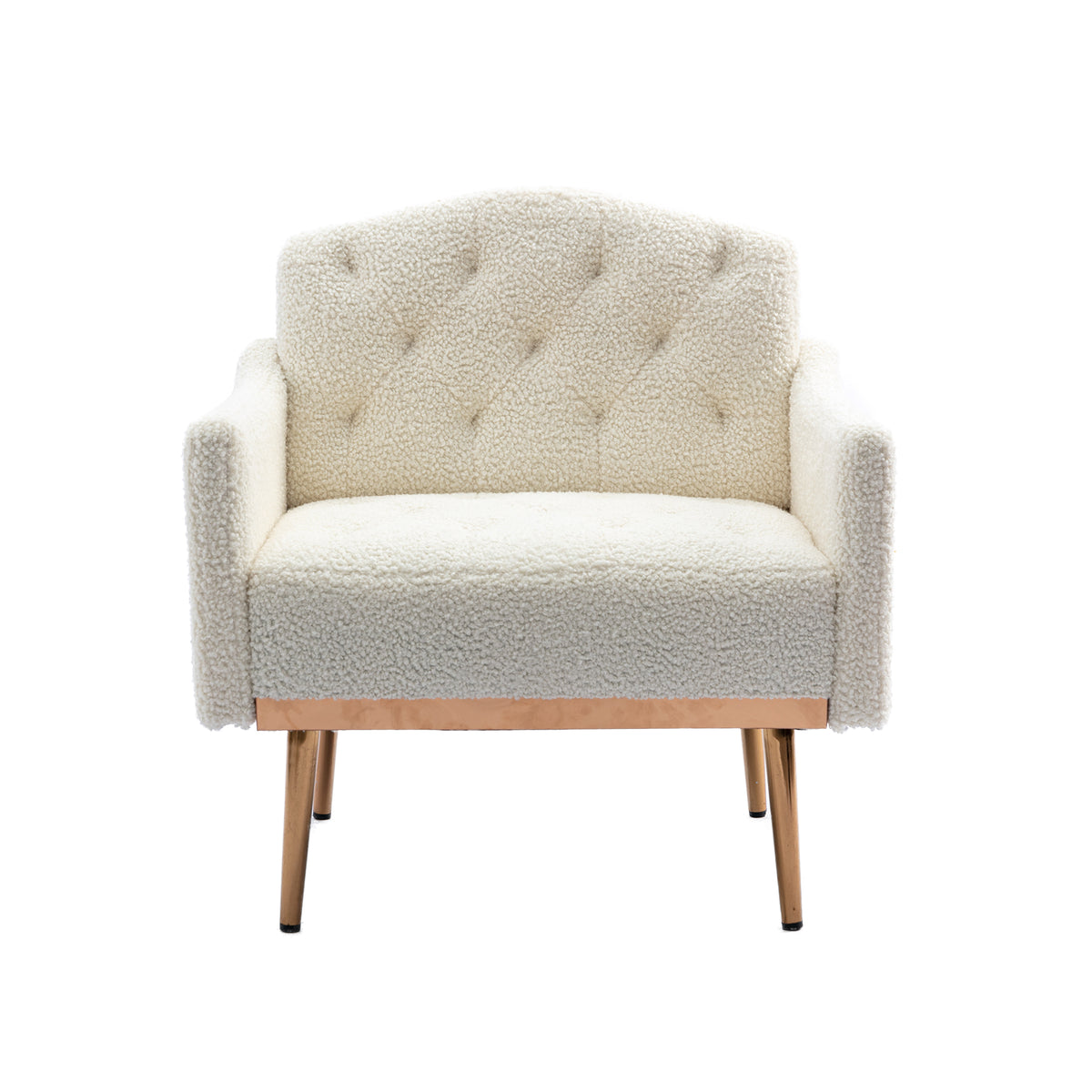 Coolmore Modern Accent Chair With Arms, Tufted Decorative Fabric Armchair With Gold Metal Legs, Upholstered Reading Chair For Living Room Bedroom Office White Teddy White Teddy Foam Metal