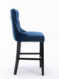 Contemporary Velvet Upholstered Barstools With Button Tufted Decoration And Wooden Legs, And Chrome Trim, Leisure Style Bar Chairs,Bar Stools, Set Of 2 Blue ,Sw2002Bl Blue Seats 2 American Design Rubberwood Foam Velvet