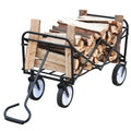 Folding Wagon Garden Shopping Beach Cart Black Black Steel
