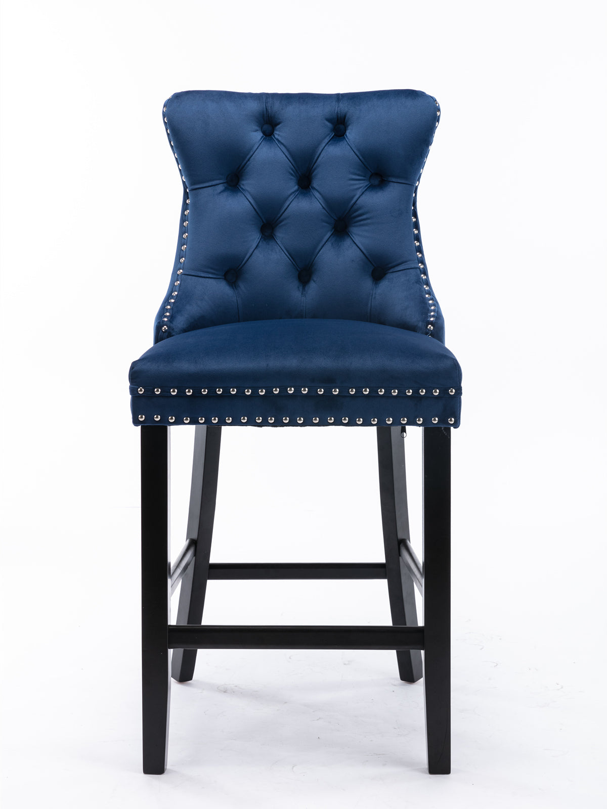 Contemporary Velvet Upholstered Barstools With Button Tufted Decoration And Wooden Legs, And Chrome Trim, Leisure Style Bar Chairs,Bar Stools, Set Of 2 Blue ,Sw2002Bl Blue Seats 2 American Design Rubberwood Foam Velvet