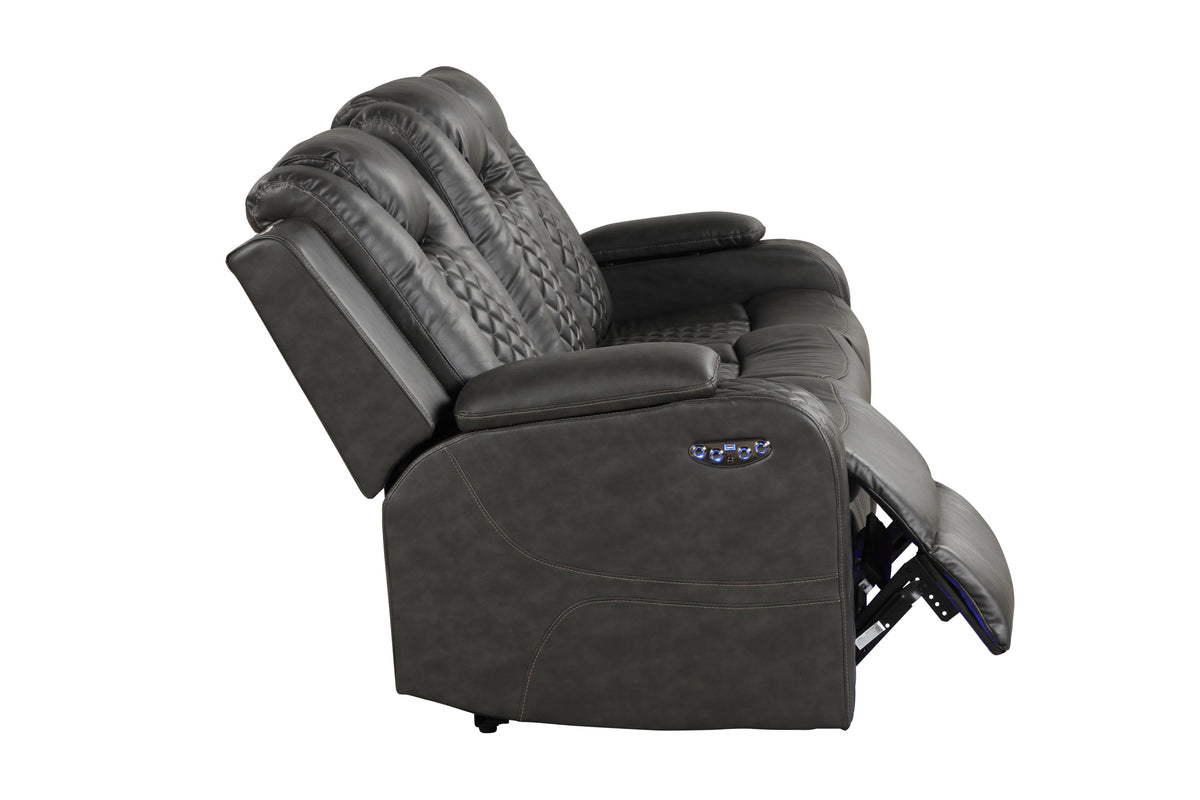 Benz Led & Power Recliner 2 Pc Made With Faux Leather In Gray Grey Faux Leather Metal Primary Living Space Medium Soft Cushion Back Contemporary,Modern Rolled Arms Solid Wood Mdf Faux Leather 5 Seat