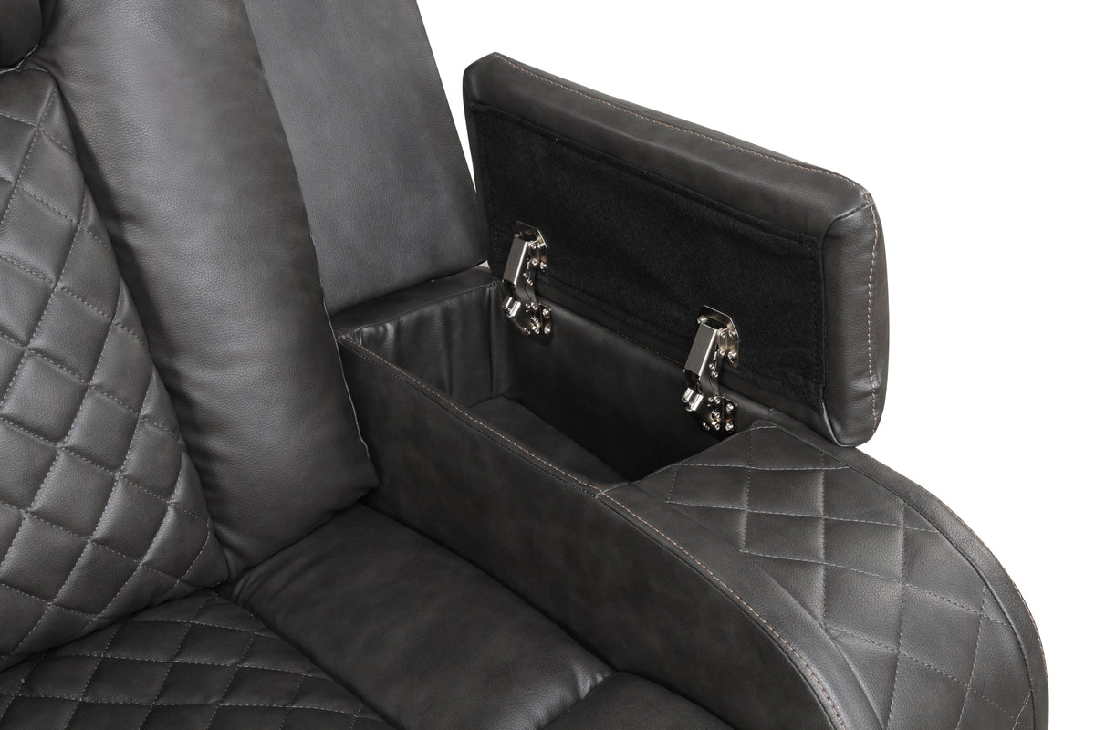 Benz Led & Power Recliner 2 Pc Made With Faux Leather In Gray Grey Faux Leather Metal Primary Living Space Medium Soft Cushion Back Contemporary,Modern Rolled Arms Solid Wood Mdf Faux Leather 5 Seat