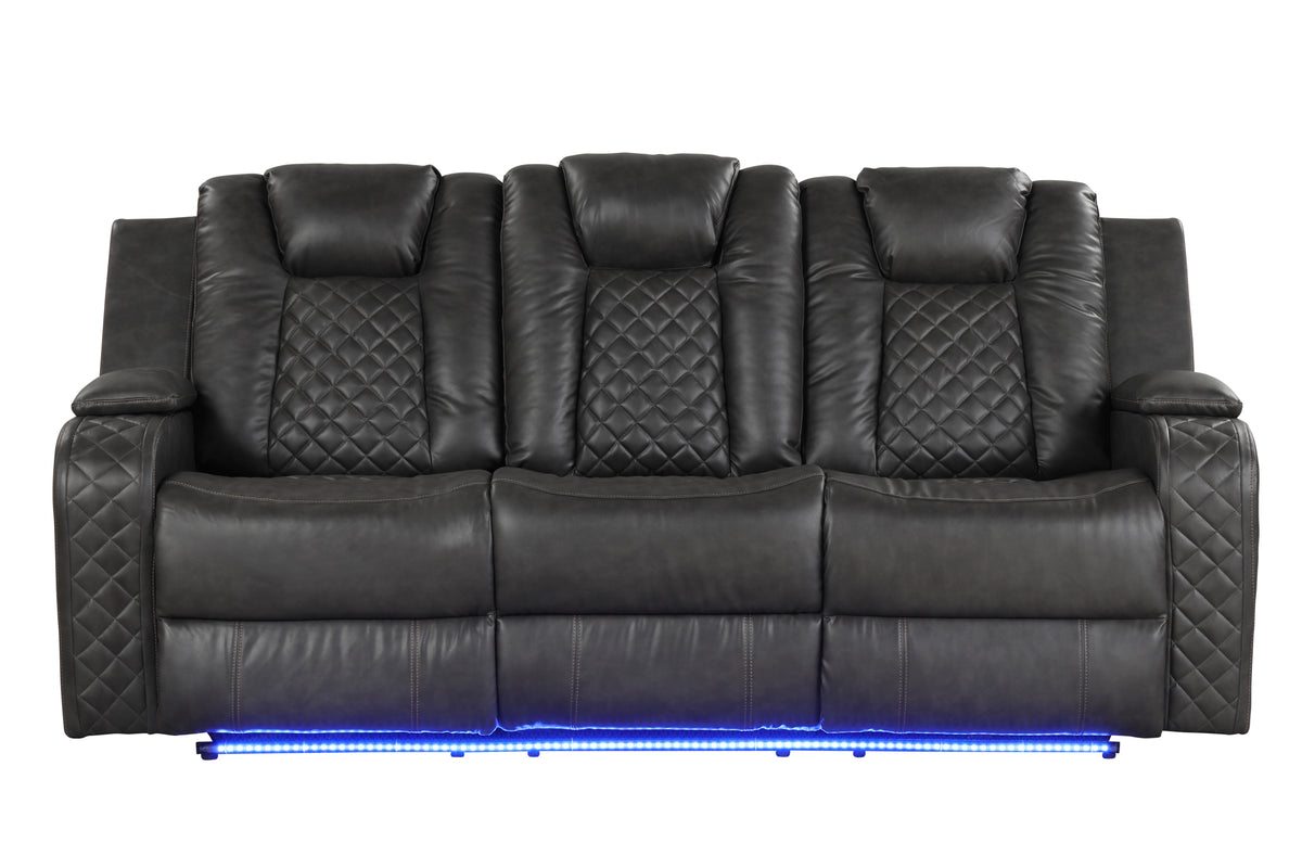 Benz Led & Power Recliner 2 Pc Made With Faux Leather In Gray Grey Faux Leather Metal Primary Living Space Medium Soft Cushion Back Contemporary,Modern Rolled Arms Solid Wood Mdf Faux Leather 5 Seat