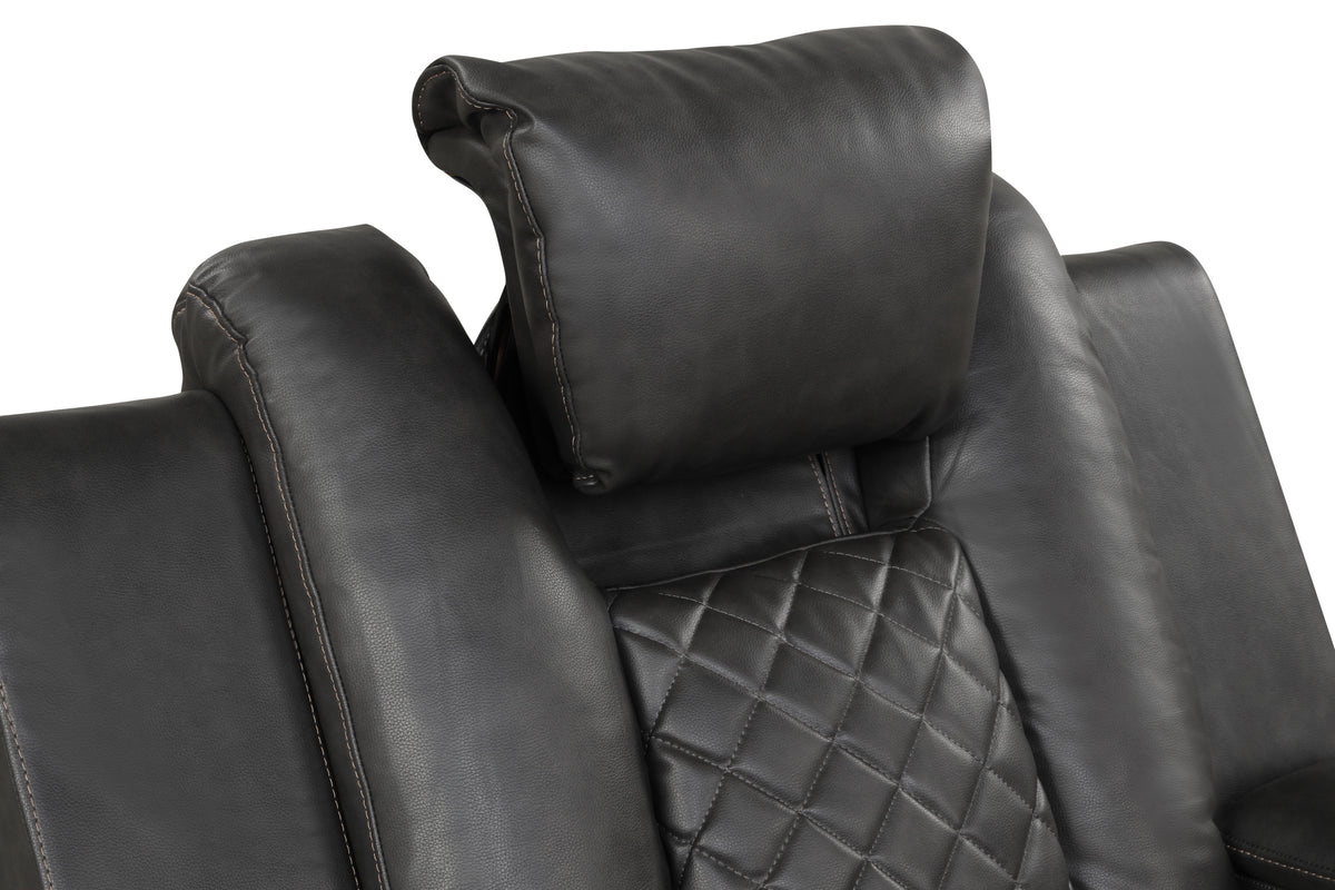 Benz Led & Power Recliner 2 Pc Made With Faux Leather In Gray Grey Faux Leather Metal Primary Living Space Medium Soft Cushion Back Contemporary,Modern Rolled Arms Solid Wood Mdf Faux Leather 5 Seat