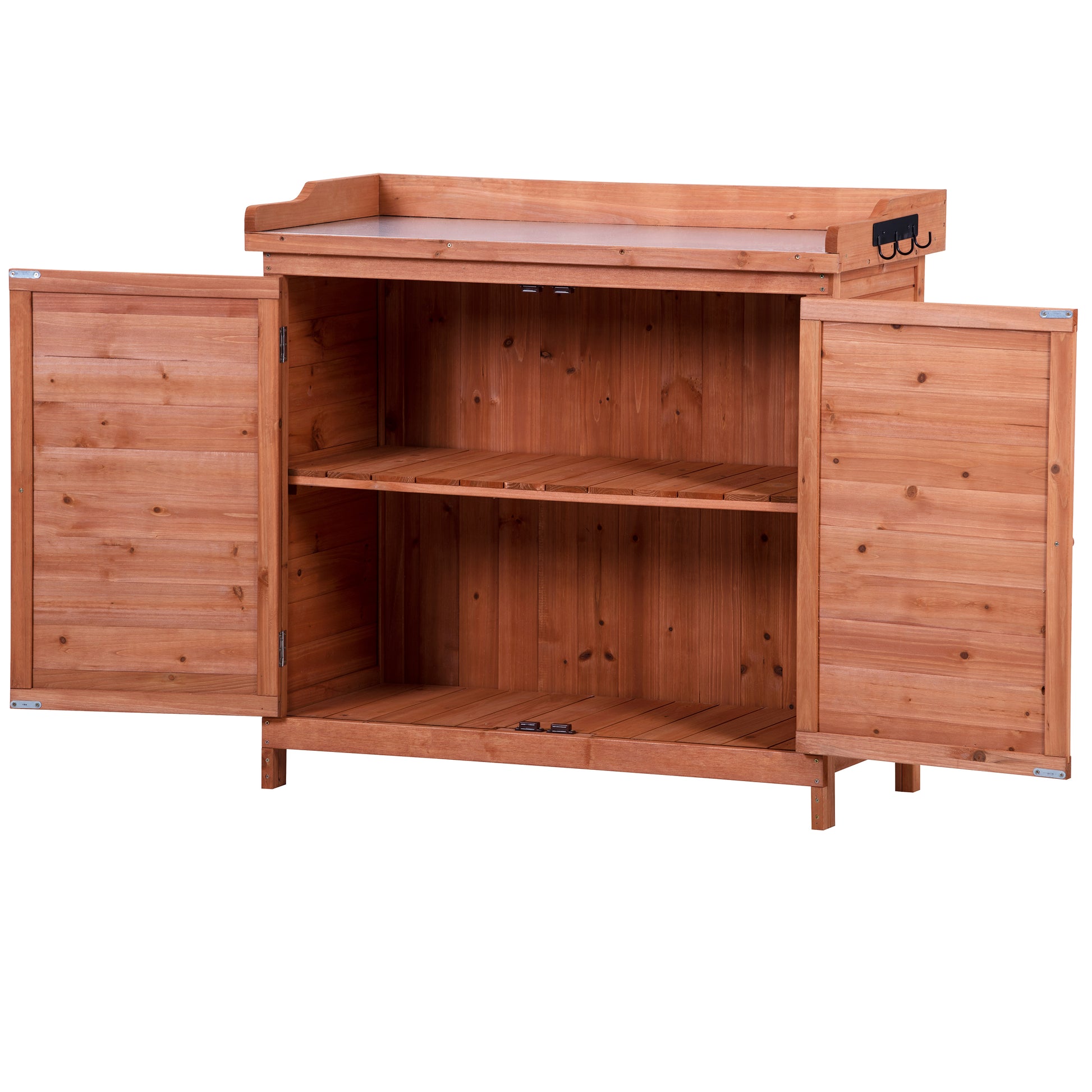 Outdoor 39" Potting Bench Table, Rustic Garden Wood Workstation Storage Cabinet Garden Shed With 2 Tier Shelves And Side Hook, Orange Orange Garden & Outdoor Casual Wood Solid Wood