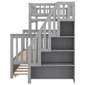 Twin Over Full Bunk Bed With Trundle And Staircase,Gray Twin Gray Pine