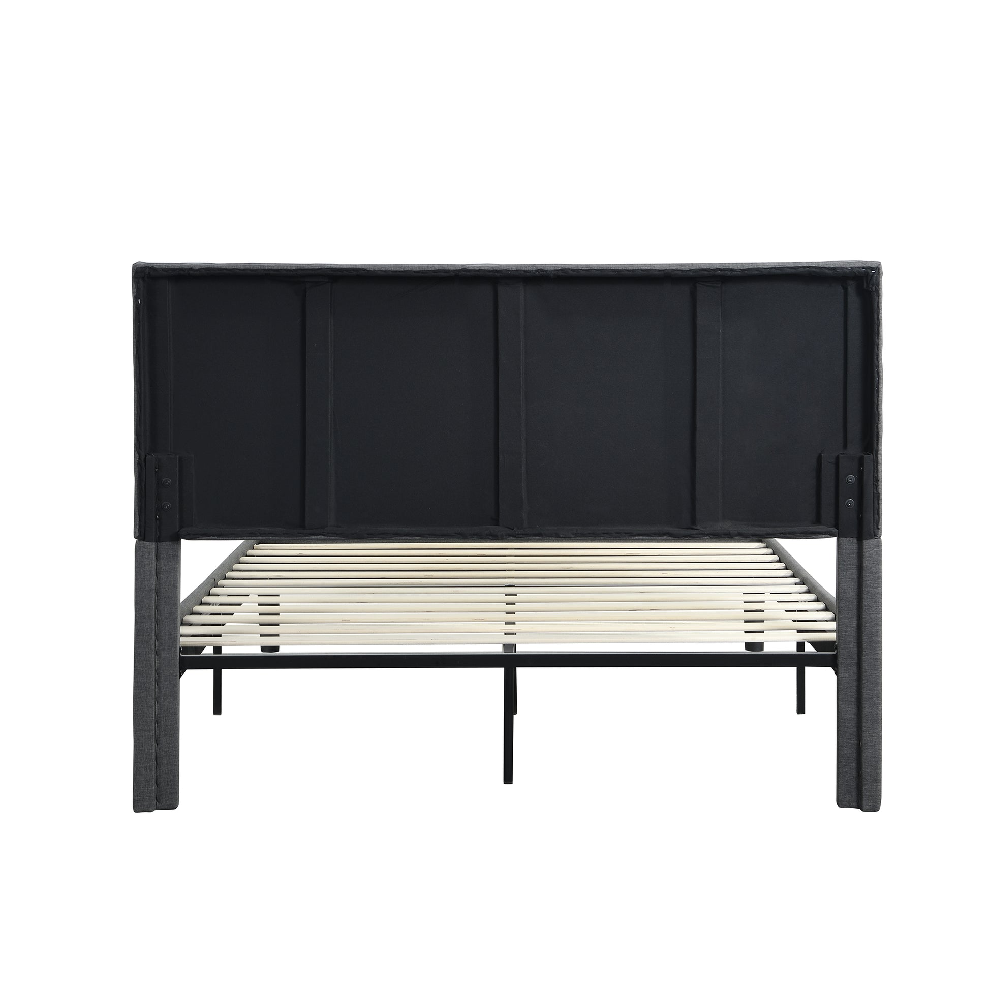 Queen Size Upholstered Platform Bed Frame With Headboard, Strong Wood Slat Support, Mattress Foundation, No Box Spring Needed, Easy Assembly, Gray Gray Fabric