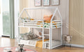 Twin Over Twin House Bunk Bed With Built In Ladder,White White Metal