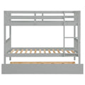 Twin Over Twin Rubber Wood Bunk Bed With Trundle, Convertible Into 2 Twin Size Beds, Twin Size Bunk Bed With Ladder And Safety Guardrails,Grey Twin Grey Rubber Wood
