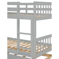 Twin Over Twin Rubber Wood Bunk Bed With Trundle, Convertible Into 2 Twin Size Beds, Twin Size Bunk Bed With Ladder And Safety Guardrails,Grey Twin Grey Rubber Wood