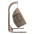 Brown Wicker Hanging Double Seat Swing Chair With Stand W Beige Cushion Beige Brown Rattan