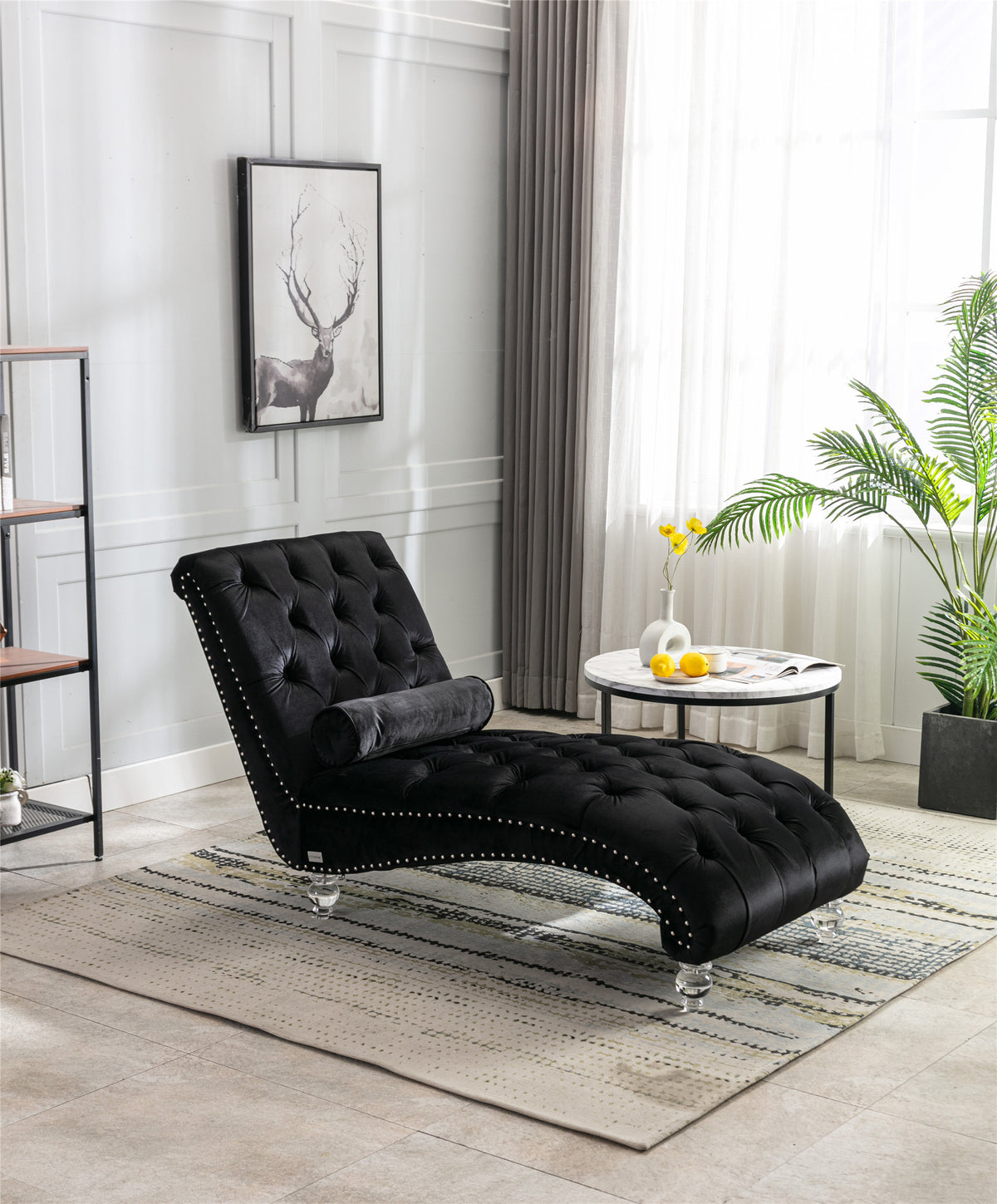 Coomoreleisure Concubine Sofa With Acrylic Feet Black Velvet