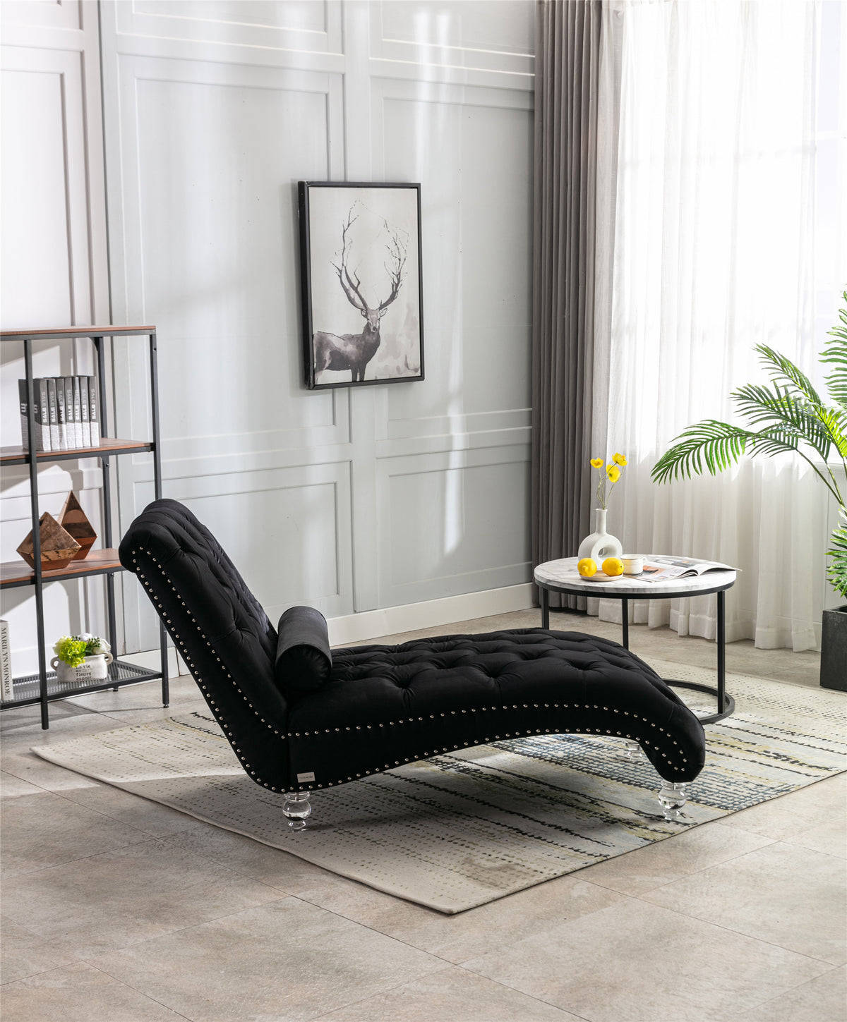 Coomoreleisure Concubine Sofa With Acrylic Feet Black Velvet