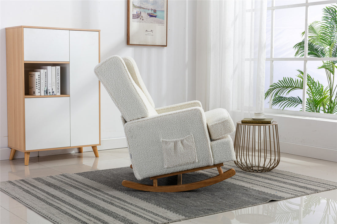 Coolmore Living Room Comfortable Rocking Chair Accent Chair White Teddy Polyester