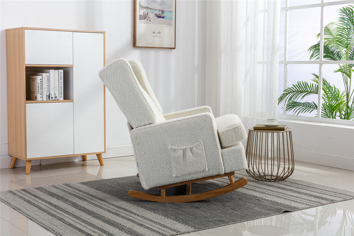 Coolmore Living Room Comfortable Rocking Chair Accent Chair White Teddy Polyester