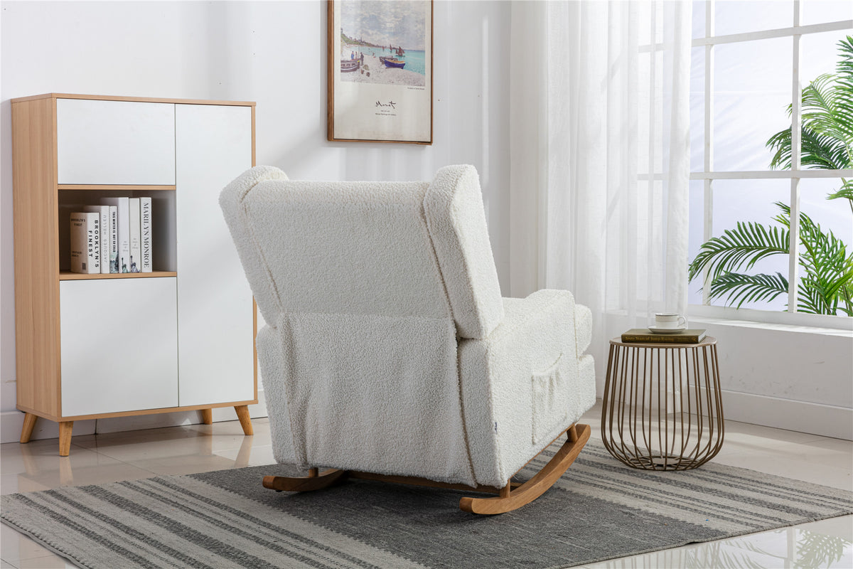 Coolmore Living Room Comfortable Rocking Chair Accent Chair White Teddy Polyester