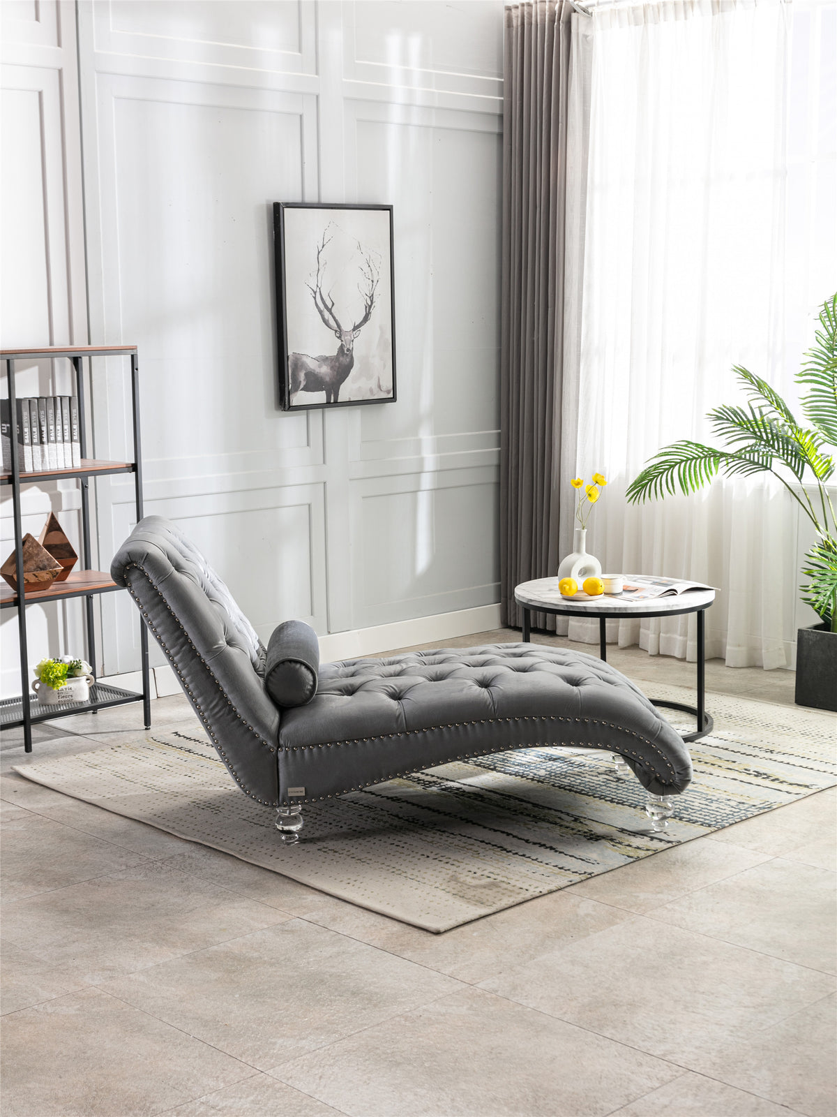 Coomoreleisure Concubine Sofa With Acrylic Feet Silver Velvet