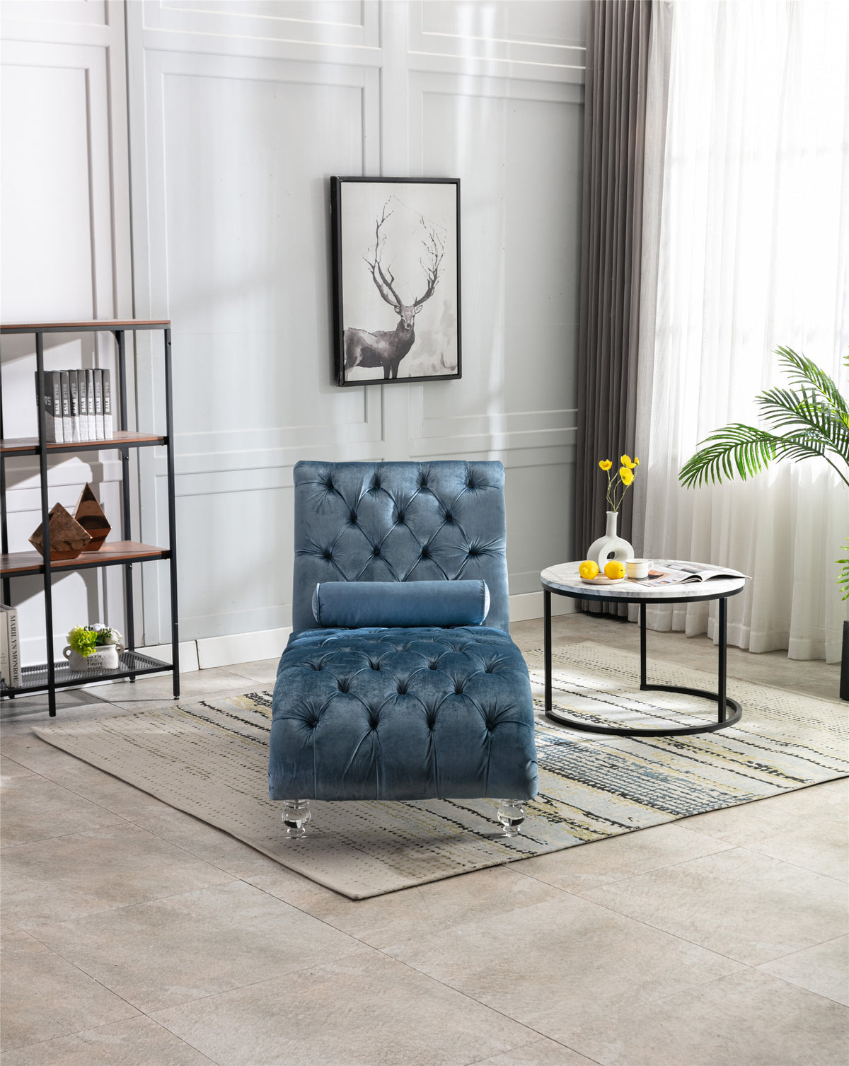 Coomoreleisure Concubine Sofa With Acrylic Feet Light Blue Velvet