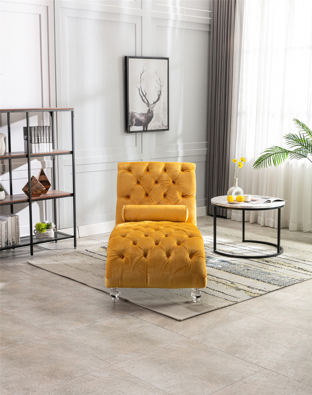 Coomoreleisure Concubine Sofa With Acrylic Feet Mustard Velvet