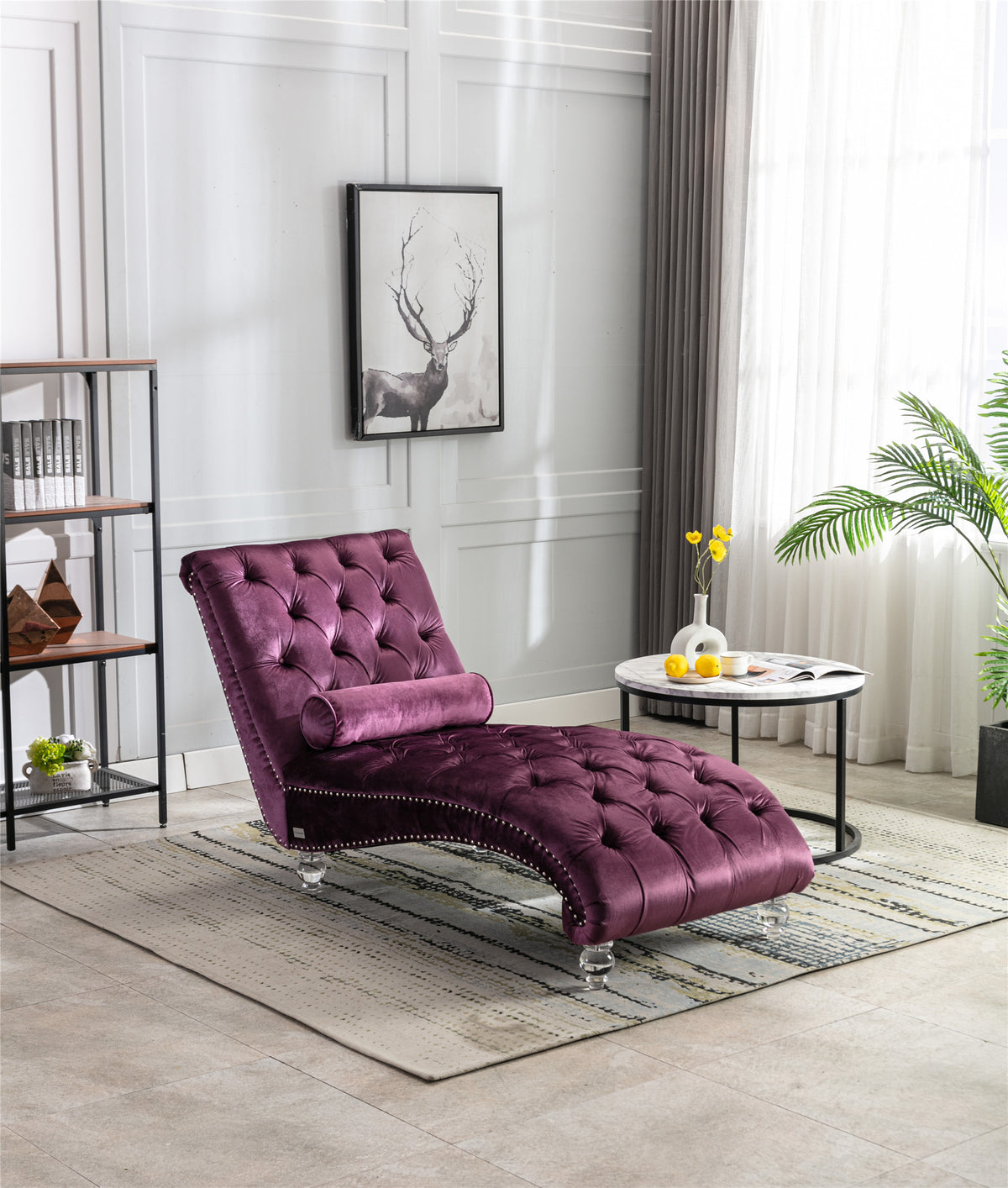 Coomoreleisure Concubine Sofa With Acrylic Feet Purple Velvet