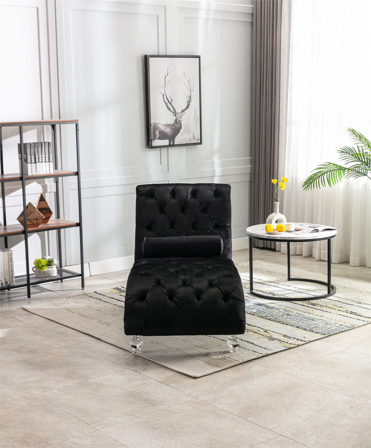 Coomoreleisure Concubine Sofa With Acrylic Feet Black Velvet