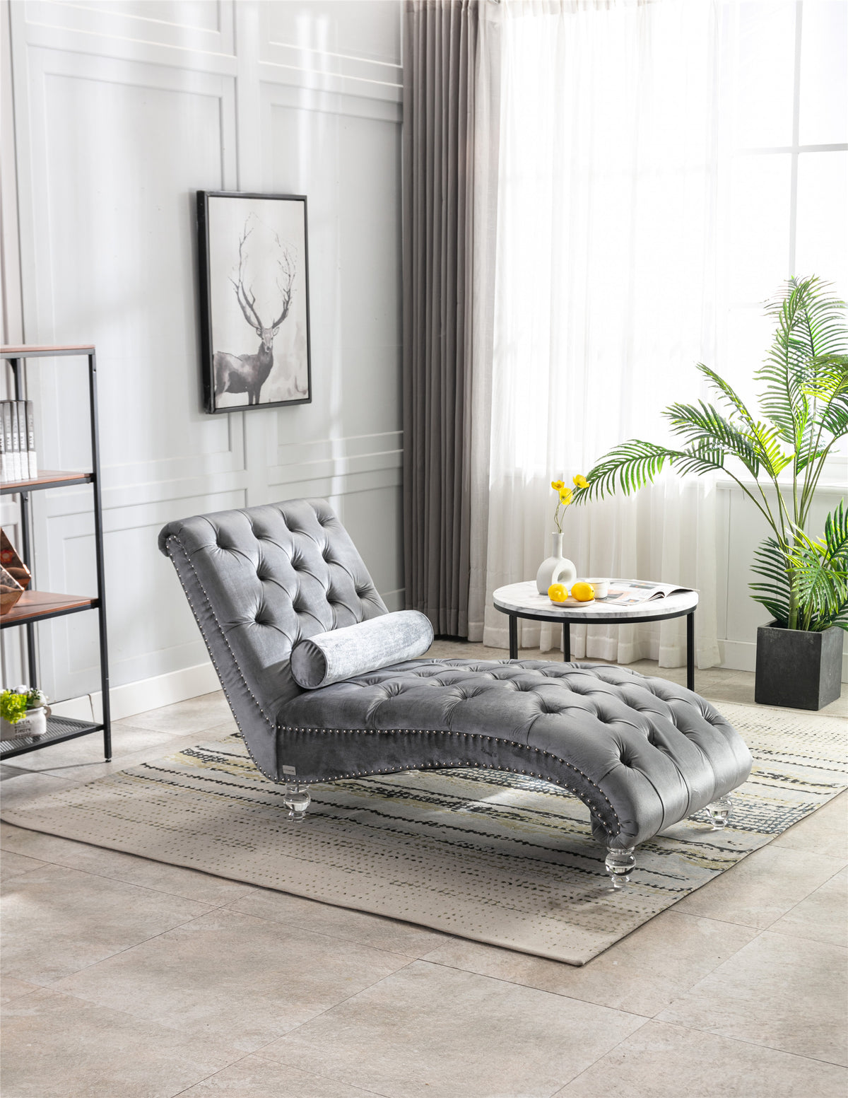 Coomoreleisure Concubine Sofa With Acrylic Feet Silver Velvet