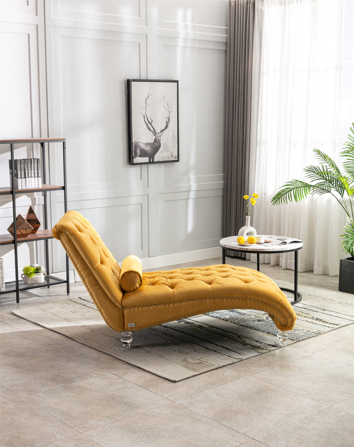 Coomoreleisure Concubine Sofa With Acrylic Feet Mustard Velvet