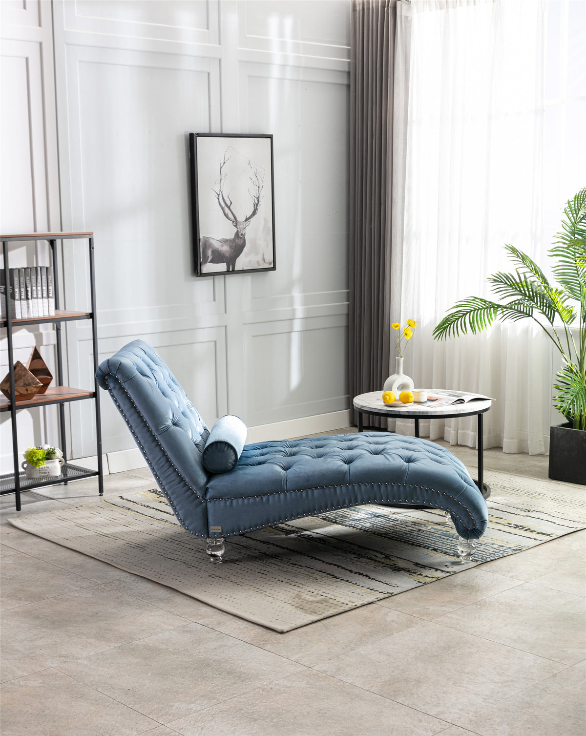 Coomoreleisure Concubine Sofa With Acrylic Feet Light Blue Velvet