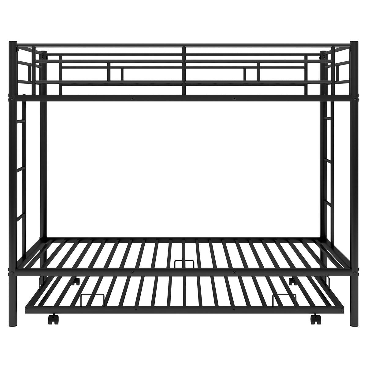 Twin Over Twin Bunk Bed With Trundle, Black Old Sku:Mf192387Aab Black Metal