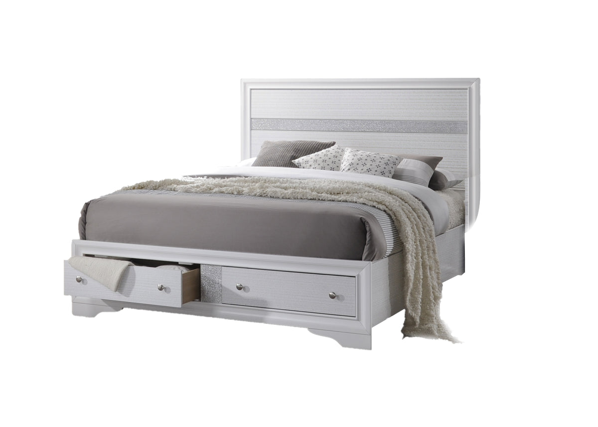 Matrix Traditional Style King 5Pc Storage Bedroom Set Made With Wood In White Box Spring Not Required King White Wood 5 Piece Set Bedroom Bed Included,Chest Included,Dresser Included,Mirror Included,Nightstand Included Traditional Solid Wood Mdf Tufted