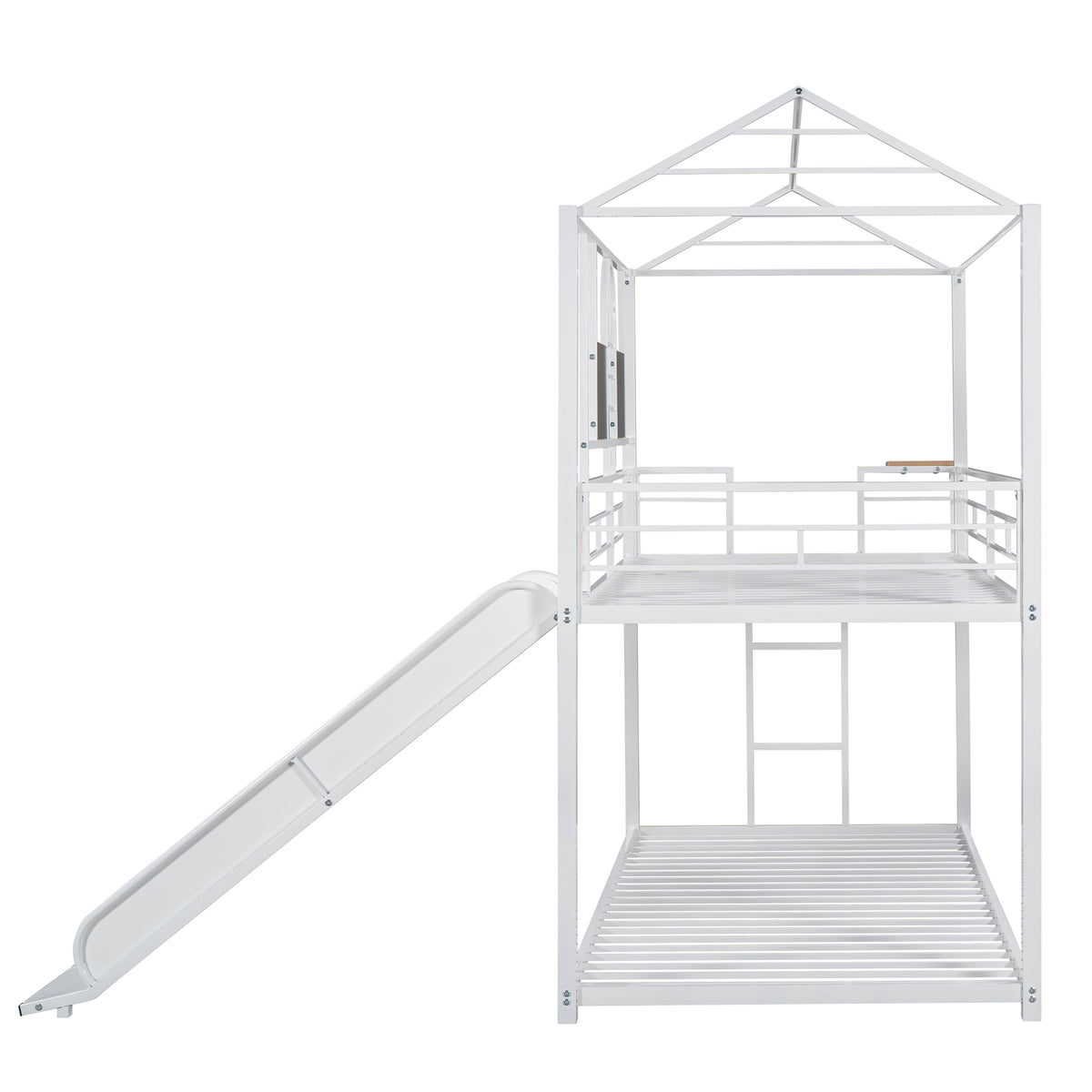 Twin Over Twin Metal Bunk Bed ,Metal Housebed With Slide,Three Colors Available. White With White Slide Old Sku :Lp000095Aak Twin White Metal
