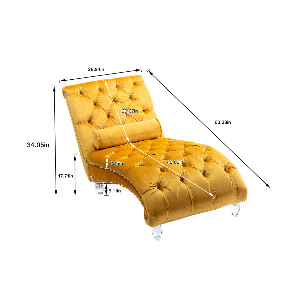 Coomoreleisure Concubine Sofa With Acrylic Feet Mustard Velvet