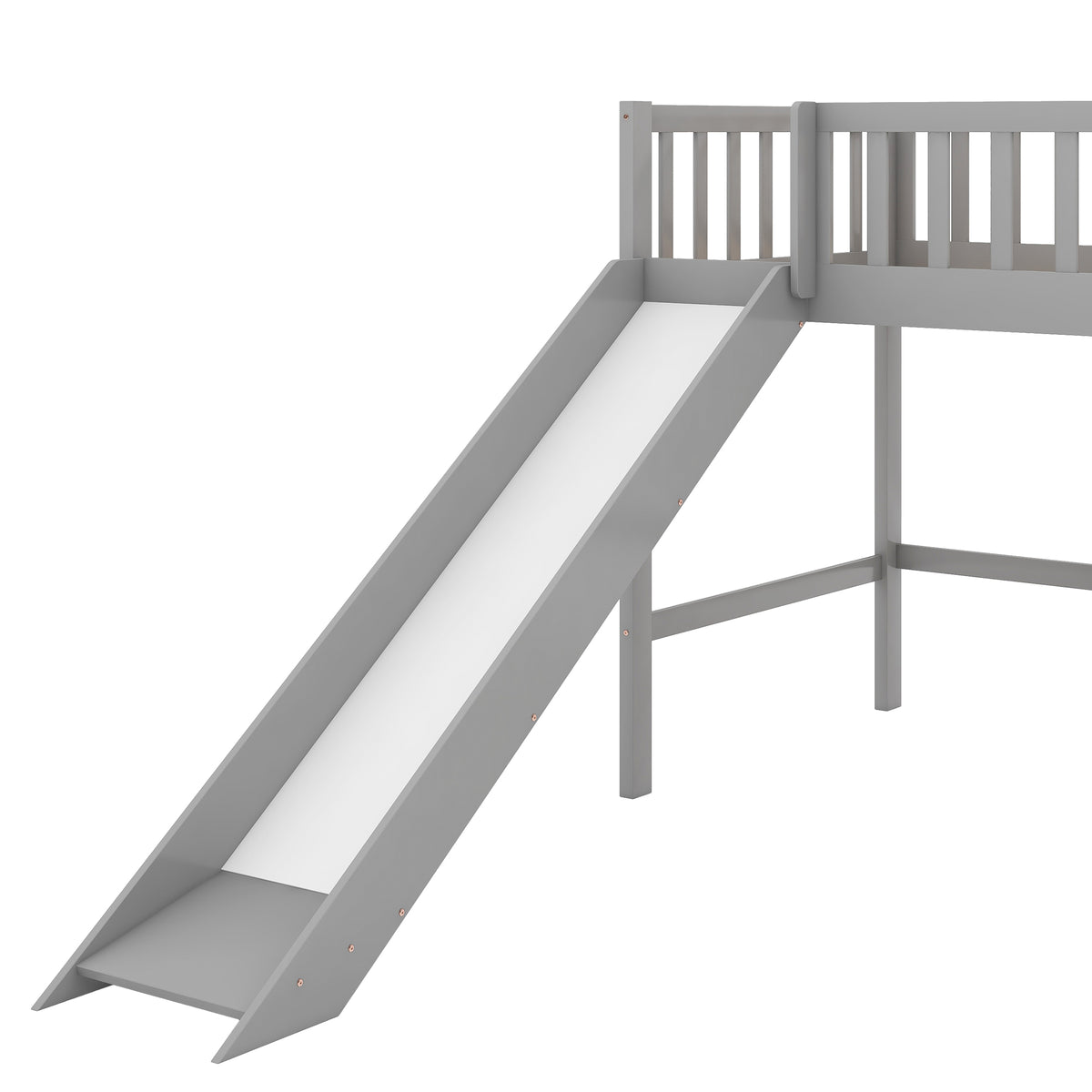 Twin Size Low Loft Bed With Ladder And Slide, Gray Old Sku:Wf196418Aae Gray Pine