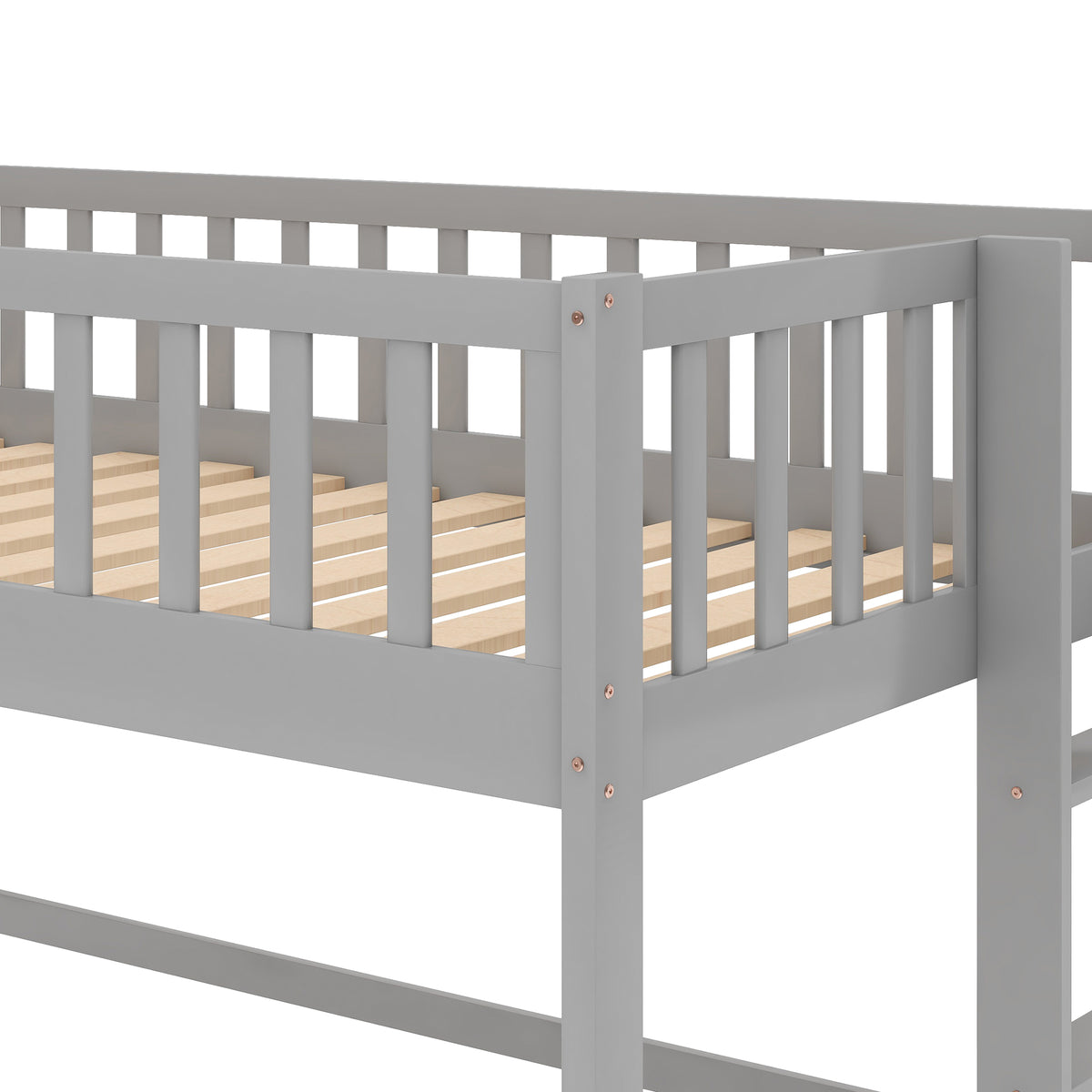 Twin Size Low Loft Bed With Ladder And Slide, Gray Old Sku:Wf196418Aae Gray Pine