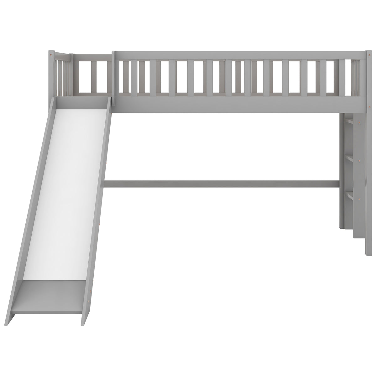Twin Size Low Loft Bed With Ladder And Slide, Gray Old Sku:Wf196418Aae Gray Pine