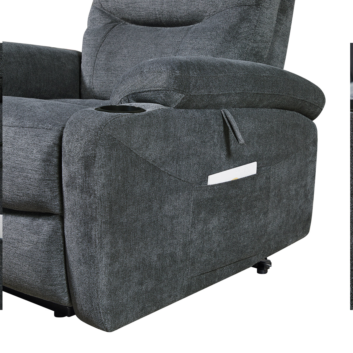 Liyasi Electric Power Lift Recliner Chair With Massage And Heat For Elderly, 3 Positions, 2 Side Pockets, Cup Holders, Usb Charge Ports, High End Quality Cloth Power Reclining Chair For Living Room. Dark Gray Foam Fabric