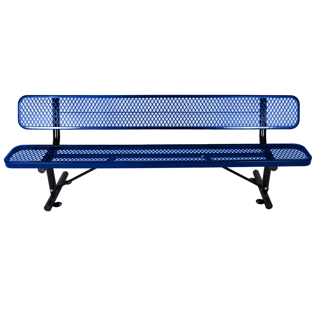 8 Ft. Outdoor Steel Bench With Backrest Blue Blue Carbon Steel