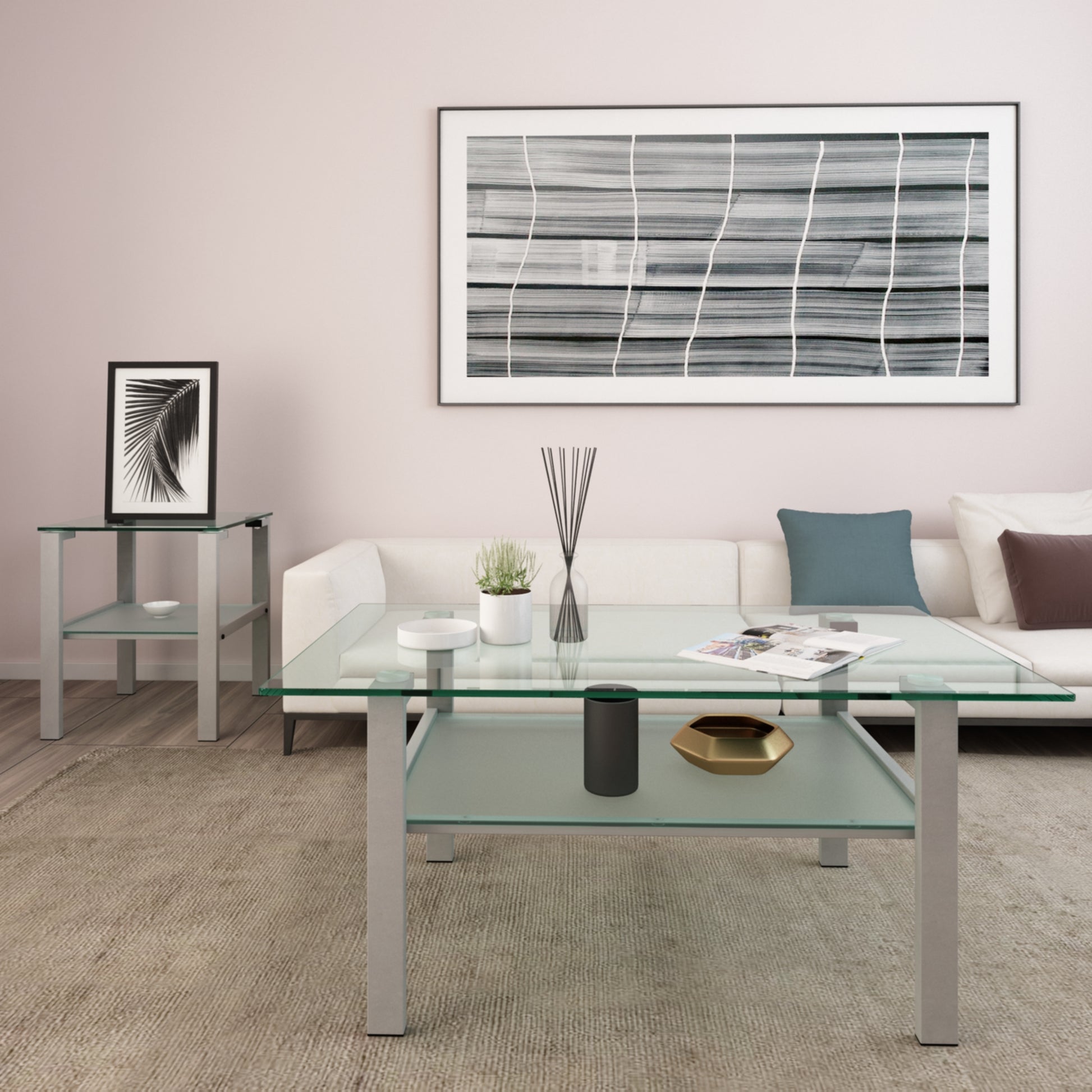Glass Two Layer Tea Table, Small Round Table, Bedroom Corner Table, Living Room Grey Side Table Gray Glass