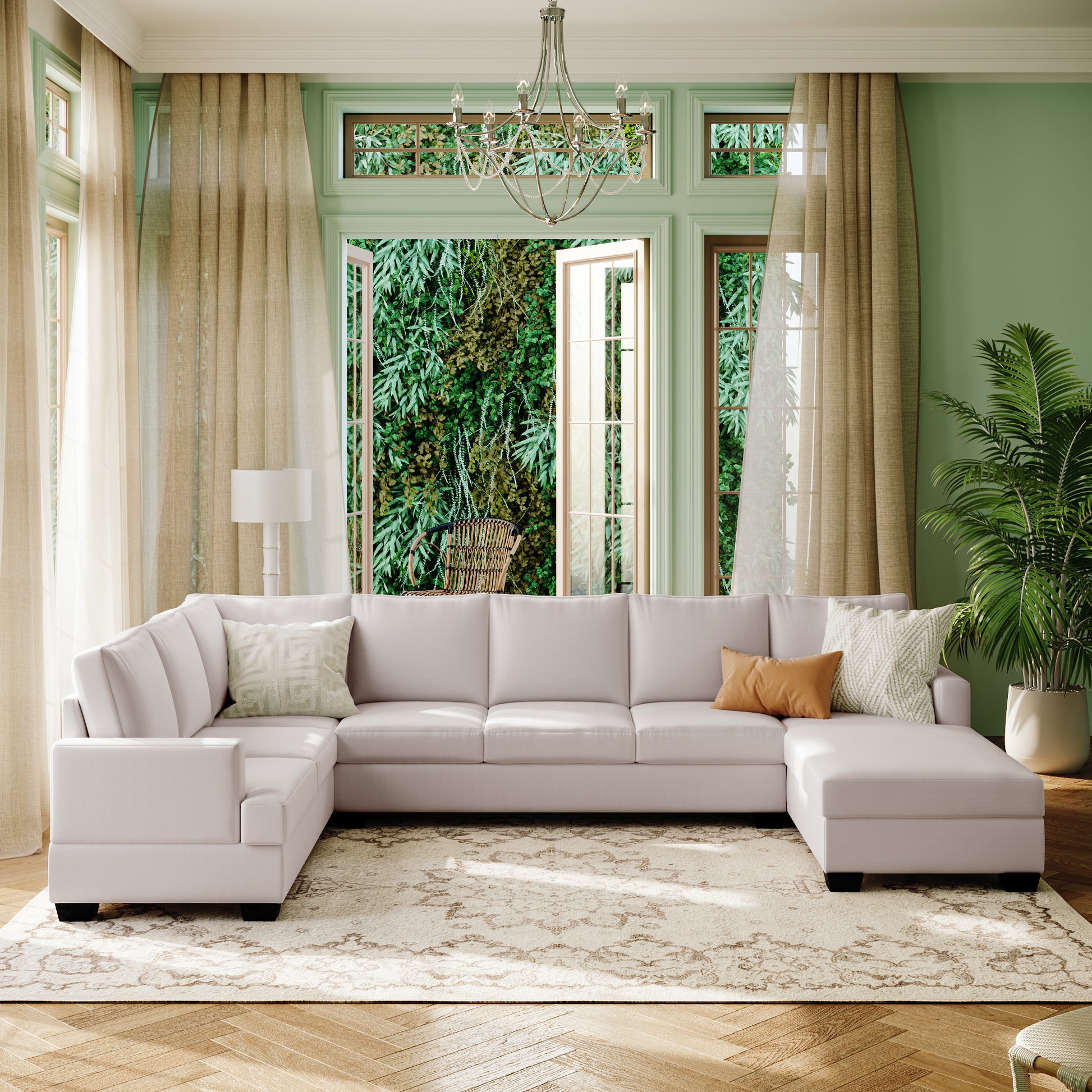 Ustyle Modern Large Upholstered U Shape Sectional Sofa, Extra Wide Chaise Lounge Couch, Beige Beige Polyester