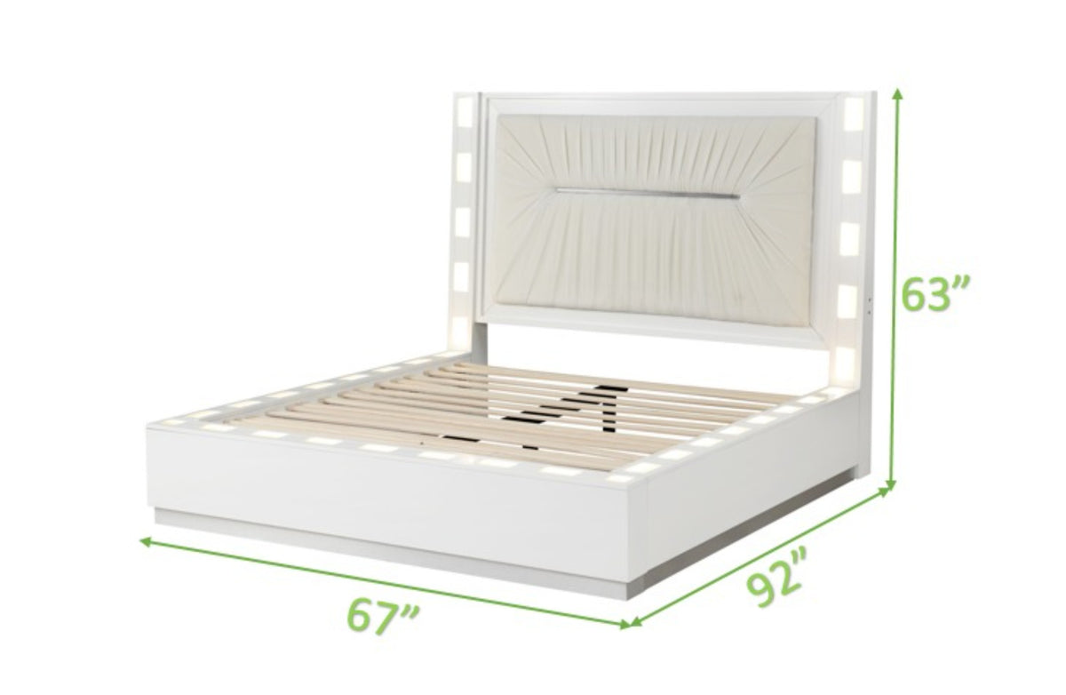 Coco Led Queen Size Bed Made With Wood In Milky White Color Box Spring Not Required Queen White Wood Bedroom Contemporary,Modern Slat Beds Solid Wood Mdf Velvet Wood