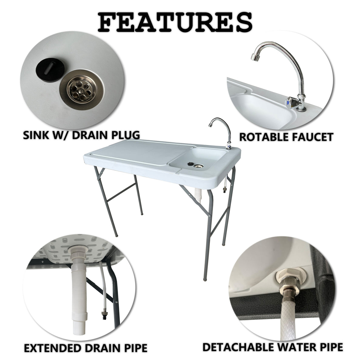 Outdoor Fish And Game Cutting Cleaning Table W Sink And Faucet Off White Hdpe