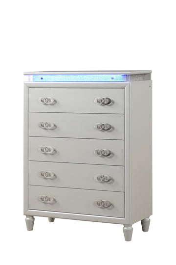 Perla 5 Drawer Led Chest Made With Wood In Milky White White Drawer 5 Drawers & Above Bedroom Ball Bearing Glides Contemporary,Modern Media Storage White Solid Wood Mdf Wood