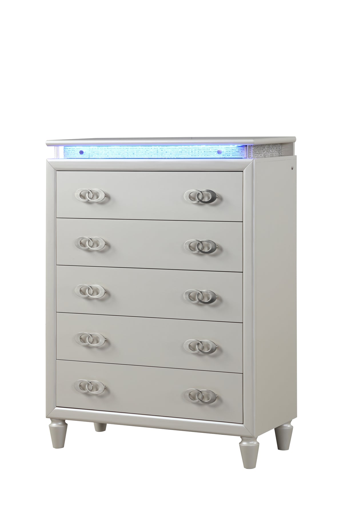 Perla Queen 5 Pc Led Bedroom Set Made With Wood In Milky White Box Spring Not Required Queen White Wood 5 Piece Set Bedroom Bed Included,Chest Included,Dresser Included,Mirror Included,Nightstand Included Contemporary,Modern Solid Wood Mdf Built In