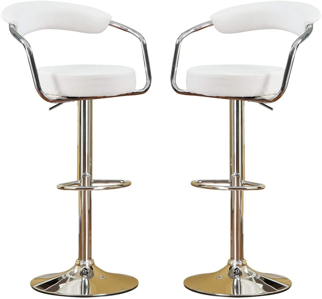 Contemporary Style White Color Bar Stool Counter Height Chairs Set Of 2 Adjustable Swivel Kitchen Island Stools White Dining Room Classic,Contemporary Fabric