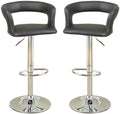 Bar Stool Counter Height Chairs Set Of 2 Adjustable Height Kitchen Island Stools Black Pvc Faux Leather Black Dining Room Modern Fabric