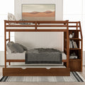 Twin Over Twin Bunk Bed With Twin Size Trundle And 3 Storage Stairs,Walnut Old Sku :Lp000064Aad Walnut Solid Wood
