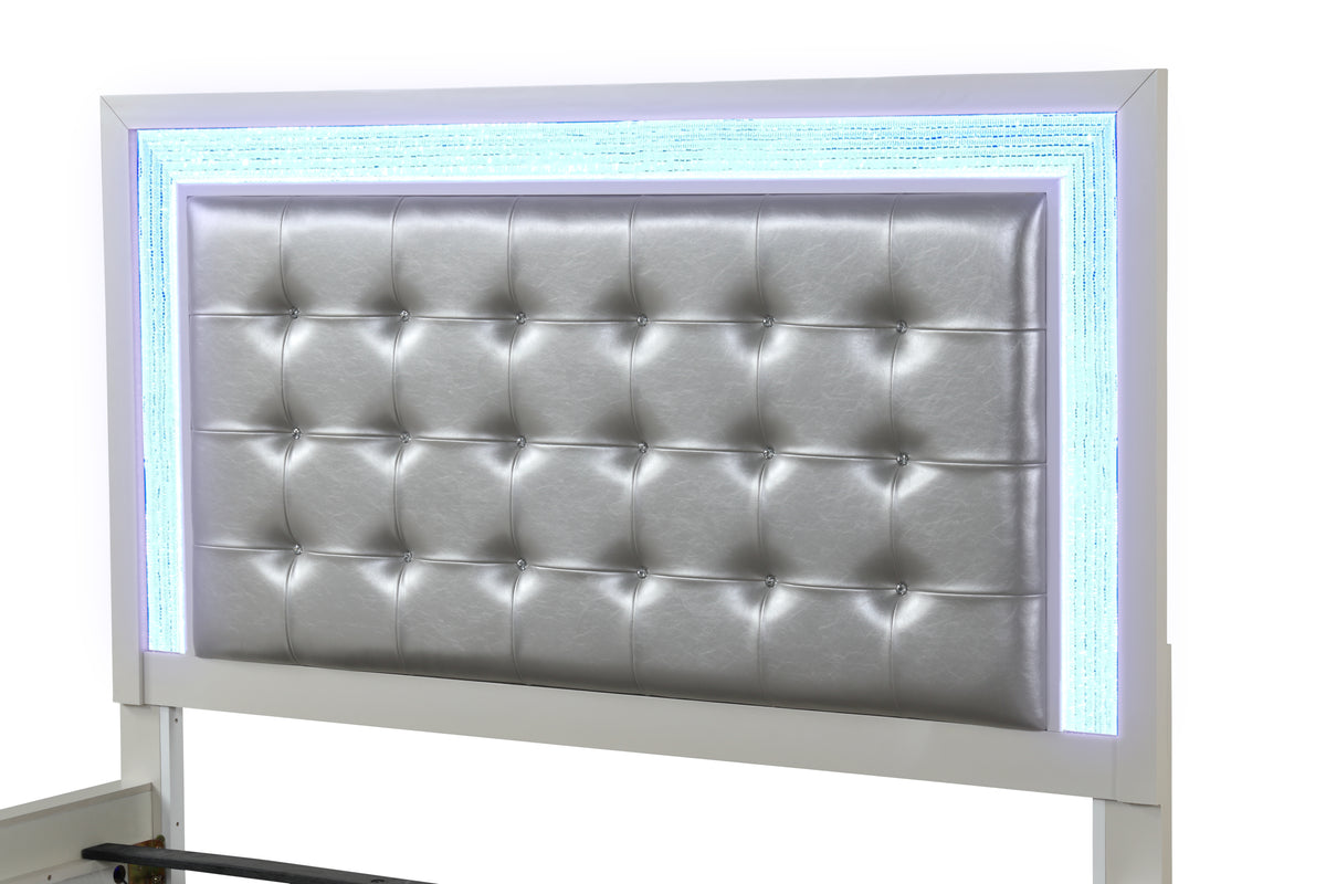Passion Led Queen Bed Made With Wood In Milky White Box Spring Not Required Queen White Wood Bedroom Contemporary,Modern Acacia Slat Beds Solid Wood Mdf Velvet Wood