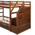 Twin Over Twin Bunk Bed With Twin Size Trundle And 3 Storage Stairs,Walnut Old Sku :Lp000064Aad Walnut Solid Wood