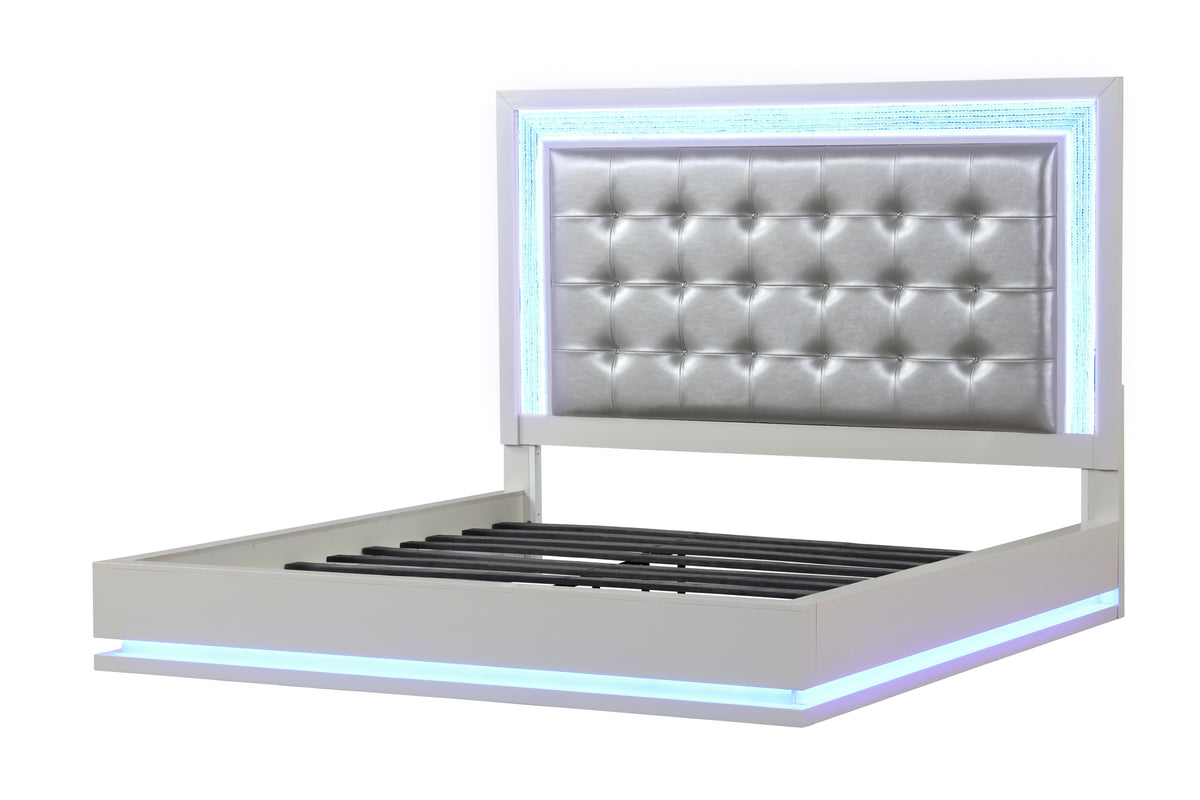 Passion Led Queen Bed Made With Wood In Milky White Box Spring Not Required Queen White Wood Bedroom Contemporary,Modern Acacia Slat Beds Solid Wood Mdf Velvet Wood